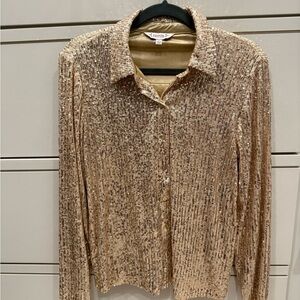 Nanette Lepore Gold Sequin Button-Down Shirt